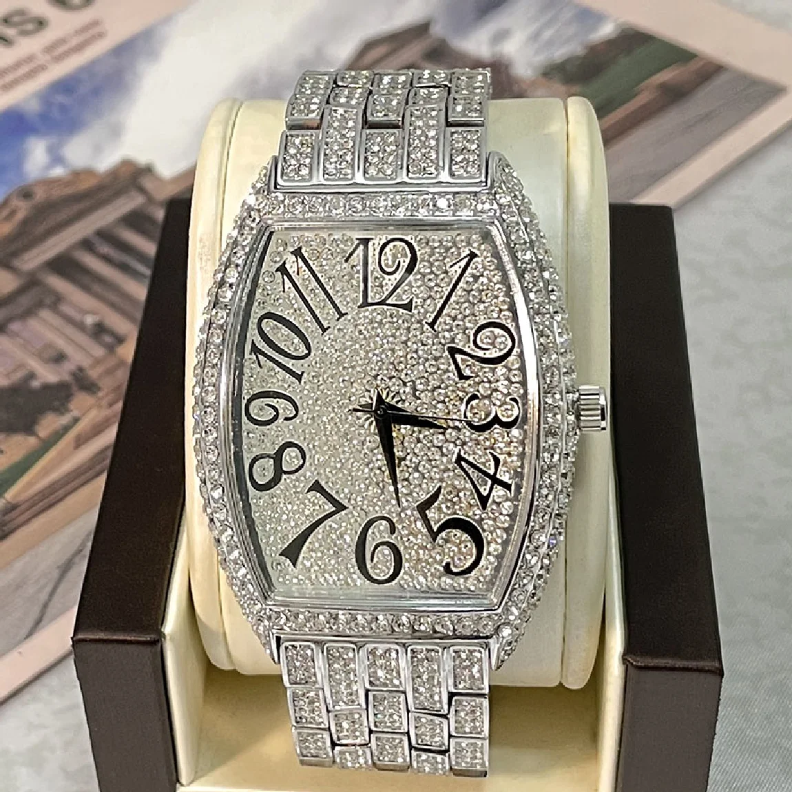 

Hip Hop Brand MISSFOX Fashion Watch For Mens Luxury Full Diamond Sliver Quartz Wrist Watches Waterproof Jewelry Clocks Male Gift