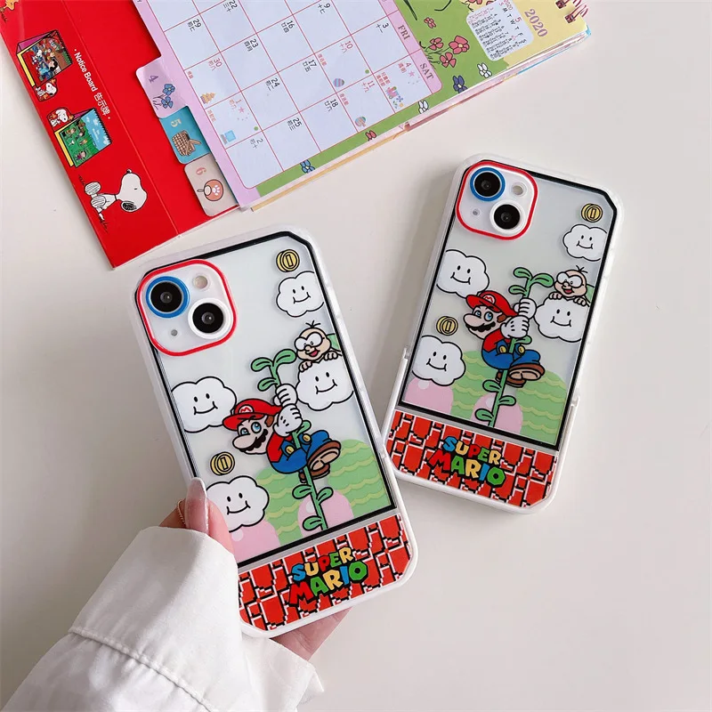 

Games Super Mario Bros Cartoon Phone Case with Stand Anime Figures Mario Printed Suitable for Iphone 7 8 Plus 11 12 13Pro Cases