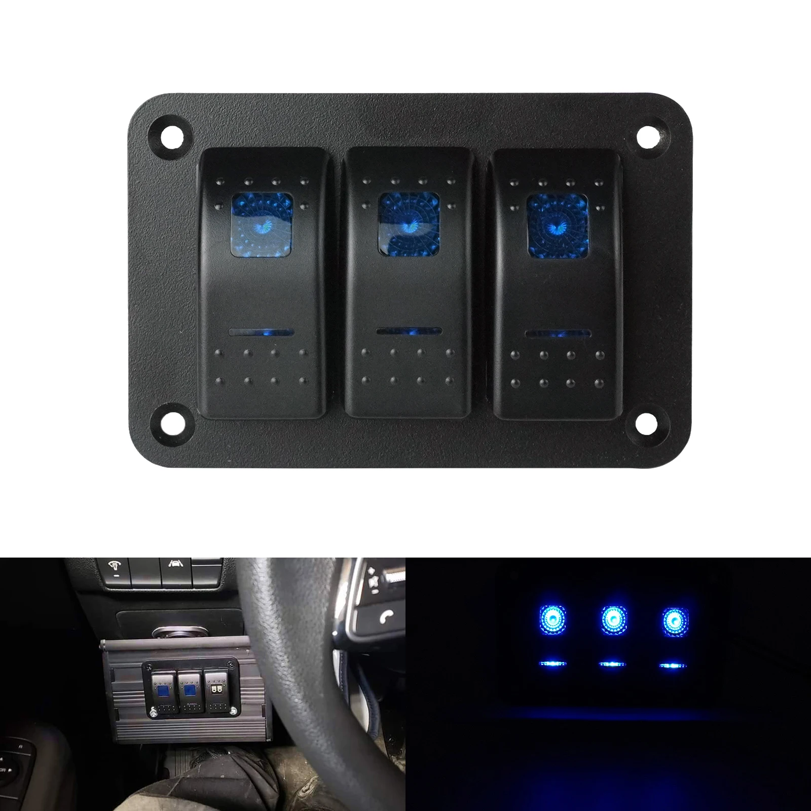 

3-бандовая светодиодная синяя панель кулисного переключателя 12 В/24 В, наклейка для автомобиля, лодки, морского автофургона