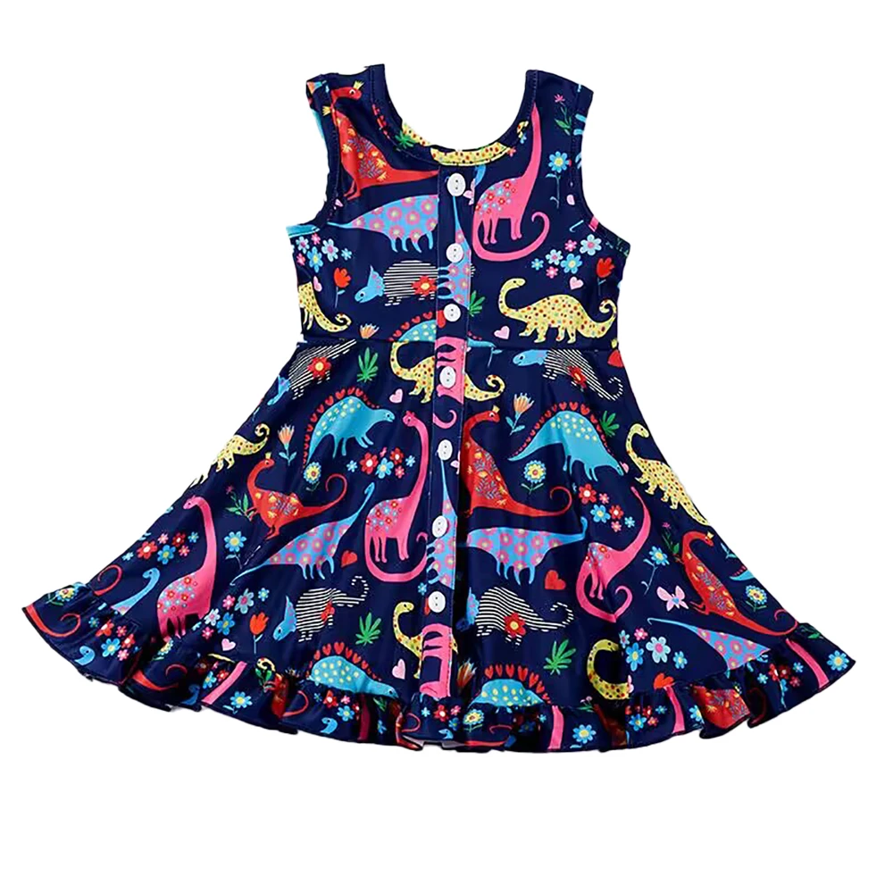 

Оптовая продажа, платья для маленьких девочек, детские летние платья с мультипликационным динозавром