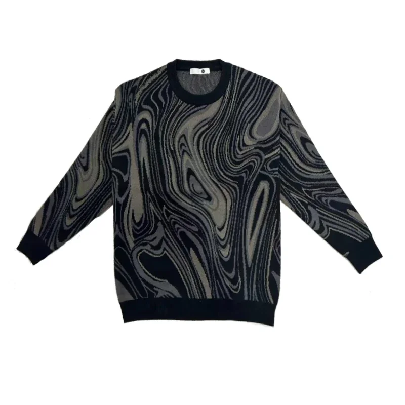 Мужской модный свитер с длинным рукавом и круглым вырезом географическим узором