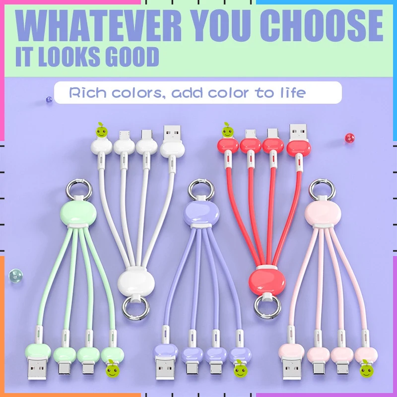 

2A Портативный 15 см Мульти-кабель 3 в 1 короткий брелок кабель для быстрой зарядки совместимый с iPhone Micro USB Type C телефонный шнур