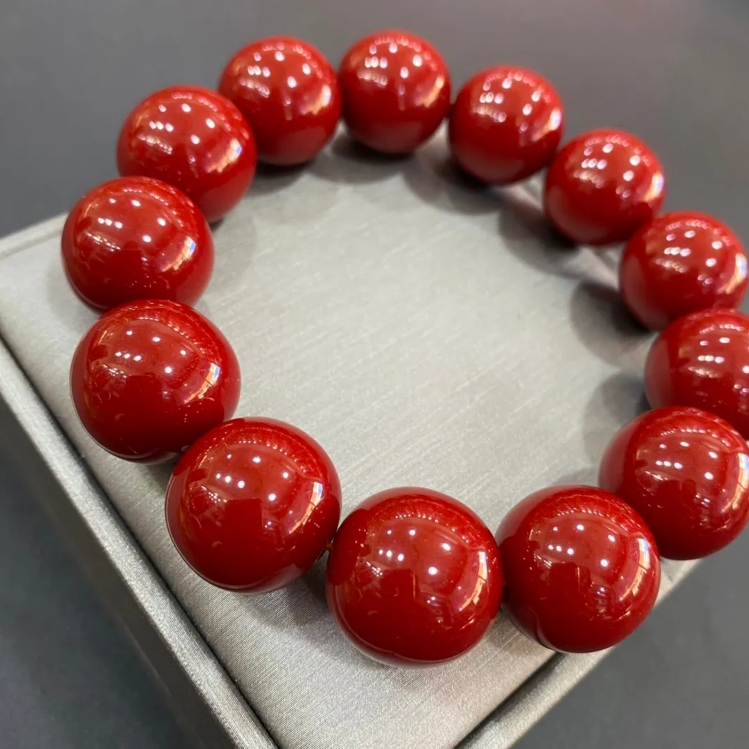 

Genuine Natural Red Coral Bracelet Men Women Fine Jewelry Red Coral Stone Round Beads Elastic Beaded Bracelets Healing Bangles