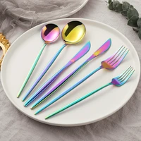 colorful 6pcs cutlery set stainless steel dinnerware kitchen spoon fork knife tableware set luxury flatware dishwasher safe