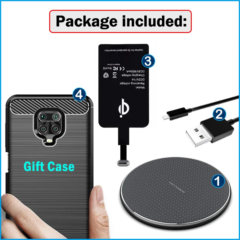 qi wireless charging receiver for xiaomi redmi note 7 8 8t 9s 9 pro phone wireless charger usb type c charging adapter gift case free global shipping