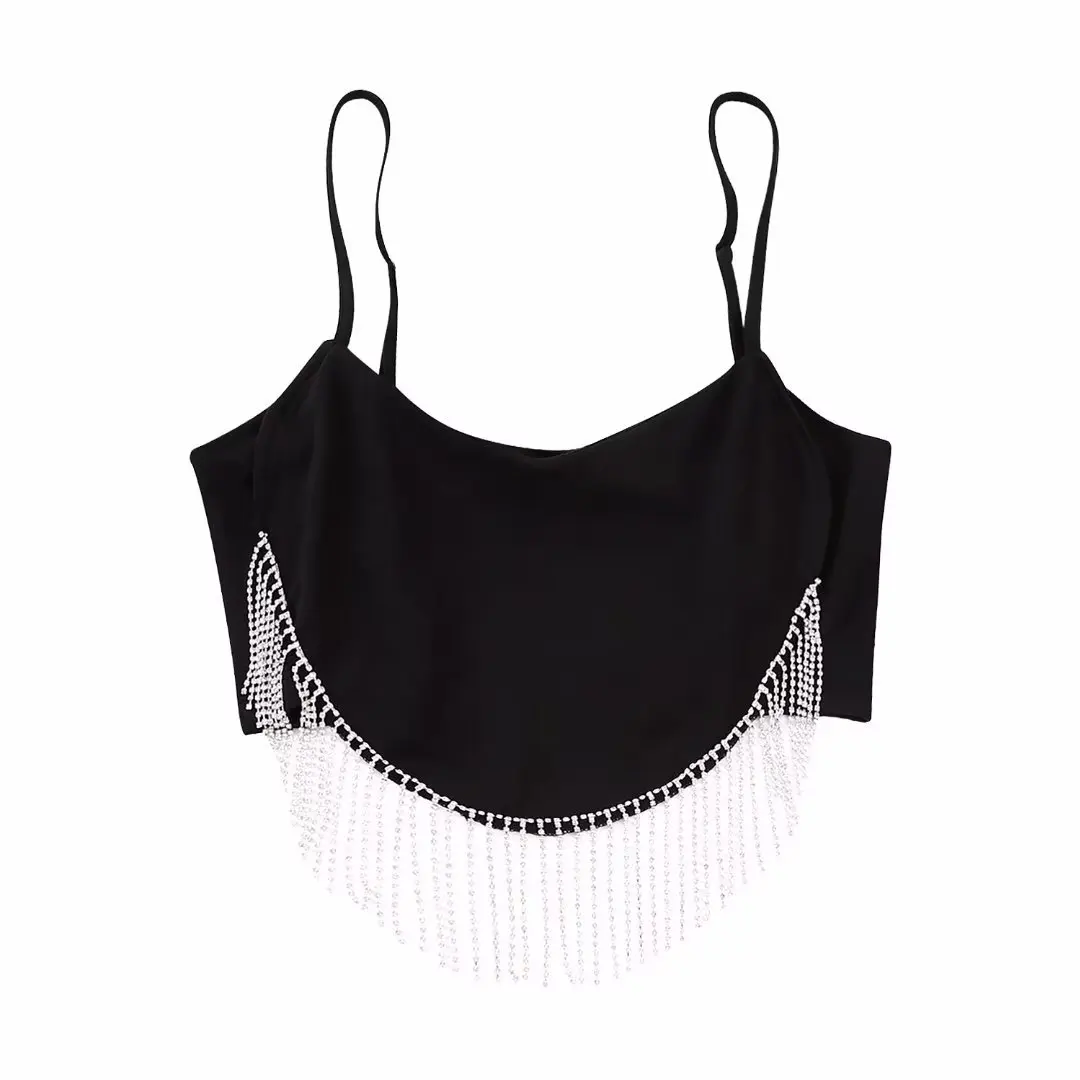 

New women's bright tassel decoration sexy short slim suspender top