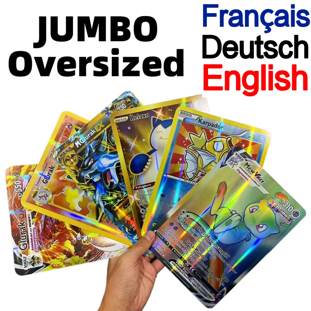 big-pokemon-cards-vstar-pack-oversize-jumbo-letters-xxl-german-french-vmax-gx-pikachu-mewtwo-charizard-super-rare-rainbow-card