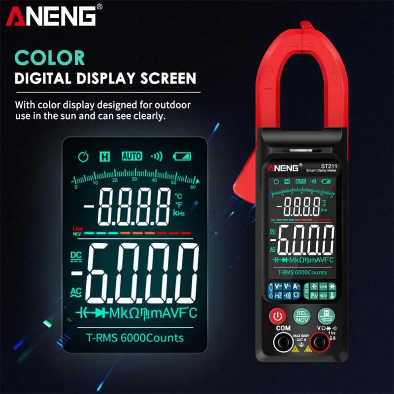 

ANENG ST181 Digital Clamp Meter DC/AC Current 6000 Counts Multimeter Ammeter Voltage Tester Car Amp Hz Capacitance NCV Ohm Test