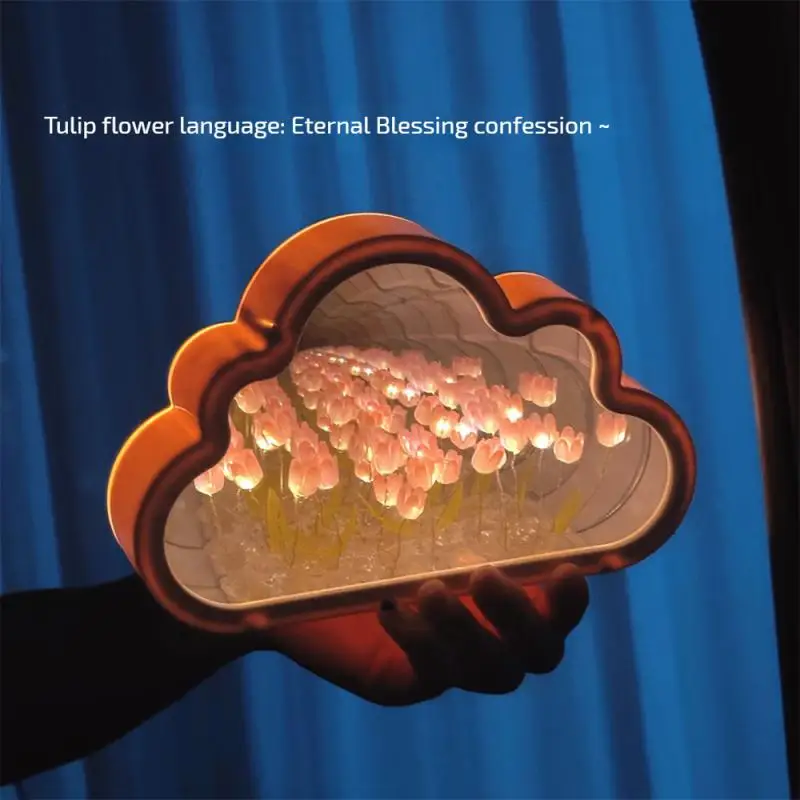 

INS Handmade DIY Cloud Tulip Mirror Small Night Light INS Girl Heart Living Room Desktop Decoration Birthday Gift Holiday Gift