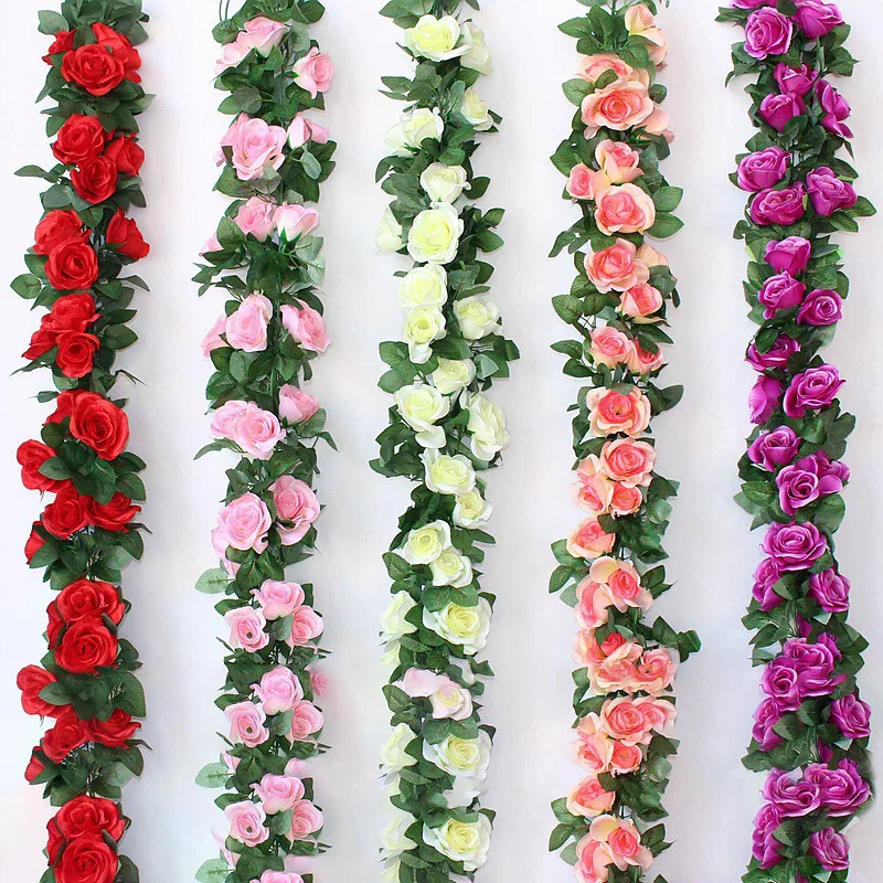 

Simulation Rose Rattan Hanging Flower Winding Fake Flower Vine Indoor Plastic Flower Home Garden Decor Wedding Lay Out Favor