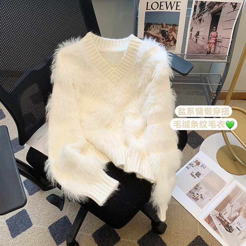 

Мягкий пуловер из белого меха норки, женский свитер на осень и зиму, Высококачественная мягкая клейкая трикотажная одежда