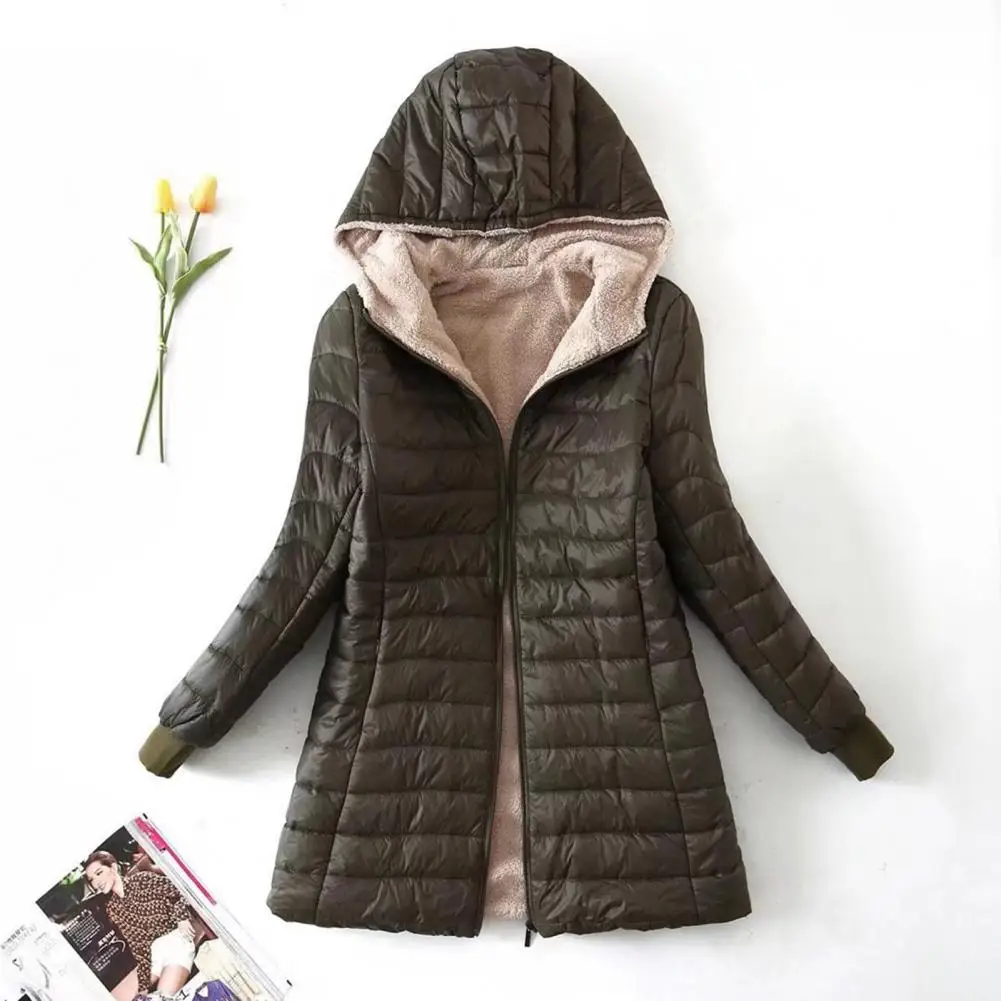 

Пальто с цветной подкладкой, Женская куртка, женская зимняя плюшевая однотонная куртка средней длины с застежкой-молнией и капюшоном, осенняя одежда, пальто