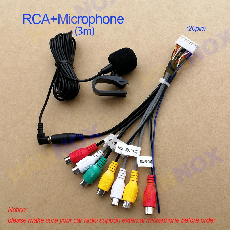 20pin Standard Android Radio Car Multimedia Player RCA Cable Harness Adapter MIC Microphone 4G LTE WIFI GPS Antenna Uinversal