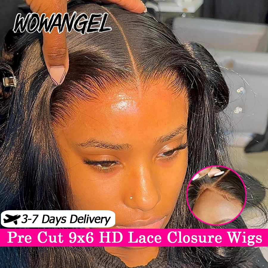 34in Pre Cut 9x6 HD Парики с кружевной застежкой Объемная волна Бесклеевые парики