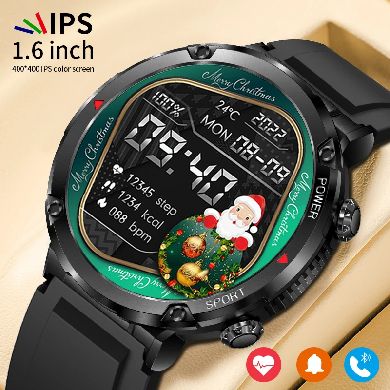 

LIGE Christmas Dials Smartwatch Bluetooth Call 1.6 Inch Color Screen Sport IP68 Waterproof Hi-Fi Speakers 600mAh Men Smart Watch