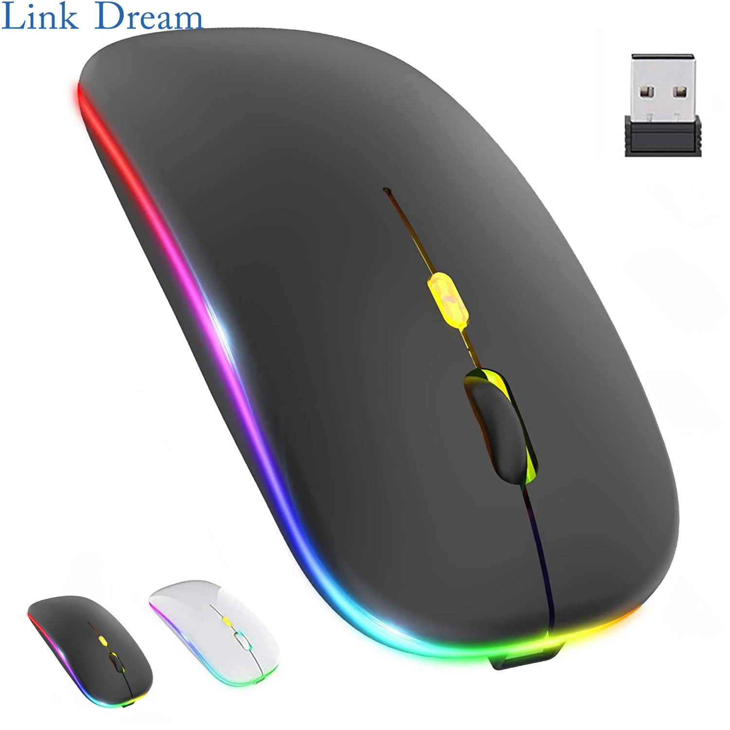 

Беспроводная мышь Link Dream с USB, перезаряжаемая мышь RGB 2,4G, бесшумная мышь для компьютера, ноутбука, ПК, Macbook, игровая мышь для геймеров