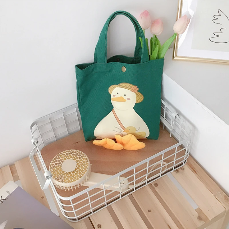 

High Quality Canvas Shoulder Bag Cute Duck Cartoon Print Casual Female Tote Shopping Bags Cotton Cloth Eco Handbags for Women