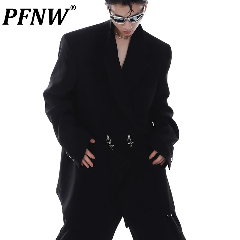 

PFNW Spring Summer Men's Fashion Deconstructs Silhouette Shoulder Pad Suit Jackets Metal Button Tide Simple Blazers Coat 12A8451