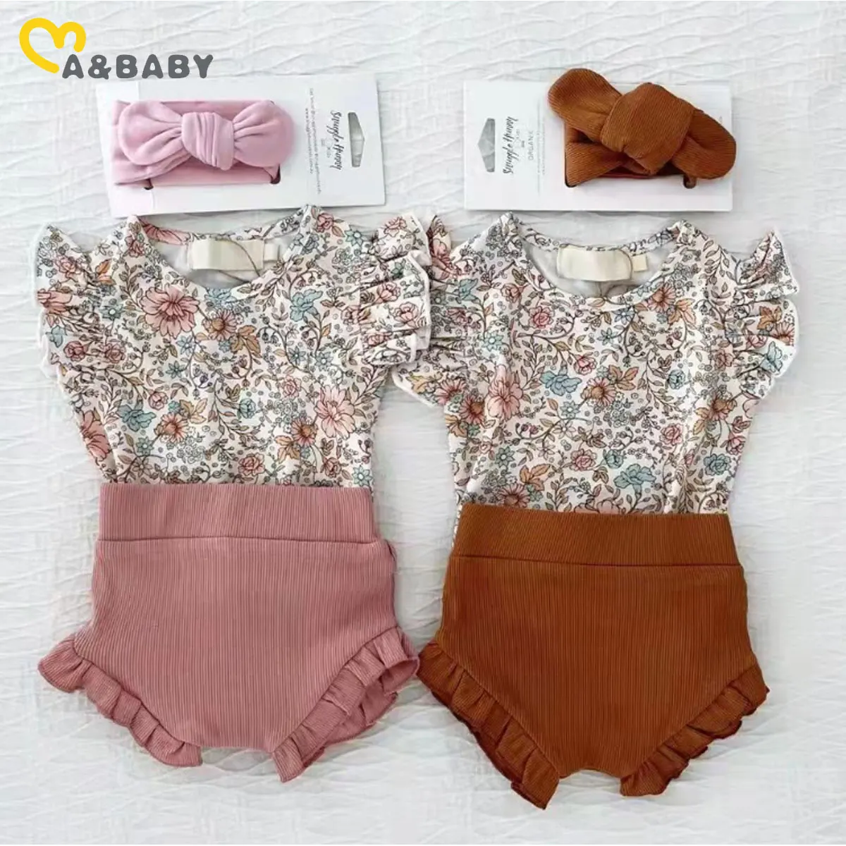 

ma&baby 0-24M Summer Newborn Baby Girl Clothes Set Infant Foral Romper Shorts Bow Headband Outfits Toddler Clothing