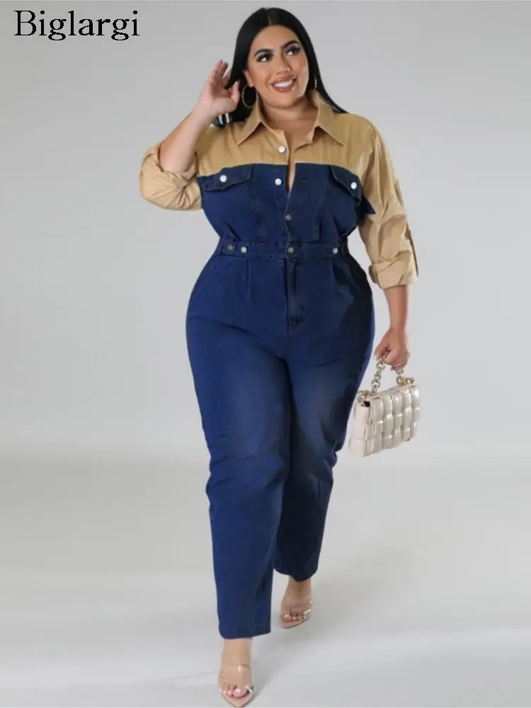 

Женский Длинный джинсовый комбинезон-карандаш с длинным рукавом