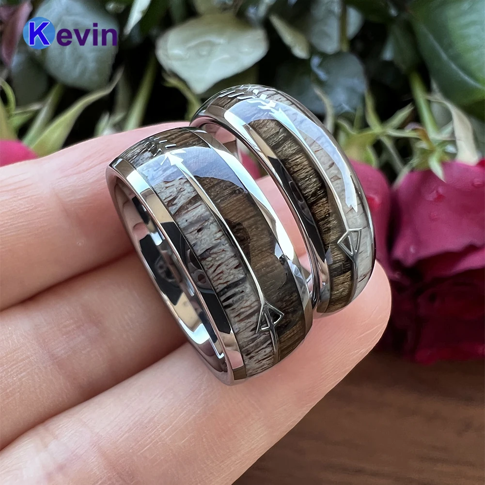 6MM 8MM Deer Antler Ring Men Women Tungsten Wedding Band With Dark Wood And Arrow Inlay I Know/Love You Engraved Comfort Fit - купить по
