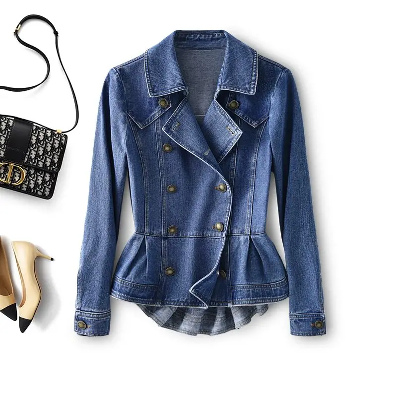 

Ladies Denim Jacket New Spring and Autumn Korean Slim Autumn and Winter All-match Casual Ruffles Wind Jacket Denim Jacket T585