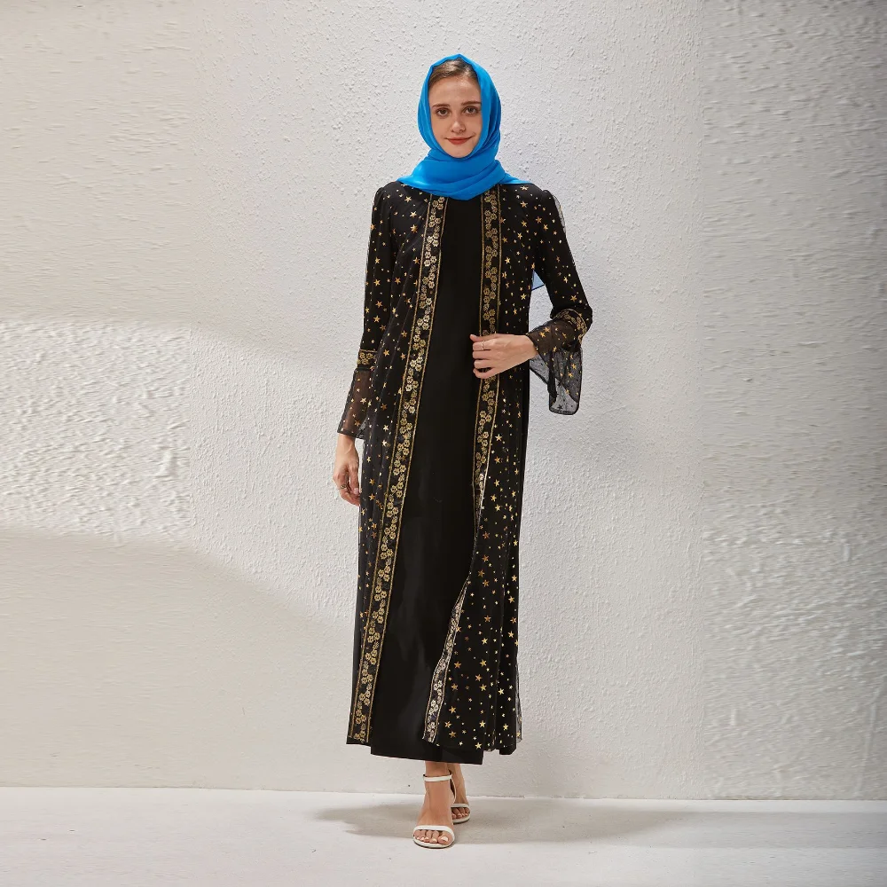 2023 Arabian Large Size Middle East Fake Two Pieces Women's Robe Muslim Dress Robe Pour Femme Musulmane Vestidos Largos