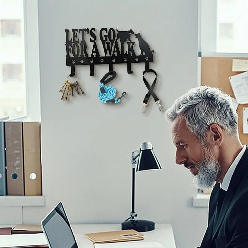 Держатель для ключей и кошелька настенное крепление металлический черный крючок