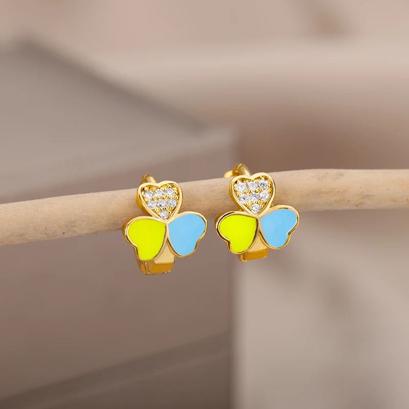 

Korean Fashion Zircon Enamel Heart Earrings For Women Cute Zircon Splicing Heart Stud Earring Jewelry Gift Accesorios Aesthetic