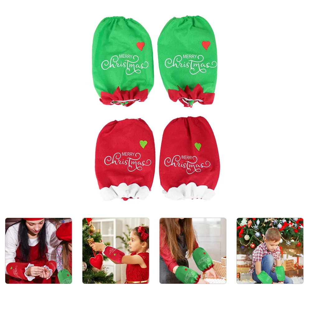 

2Pairs Christmas Washable Oversleeves Home Kitchen Sleeves Red Green