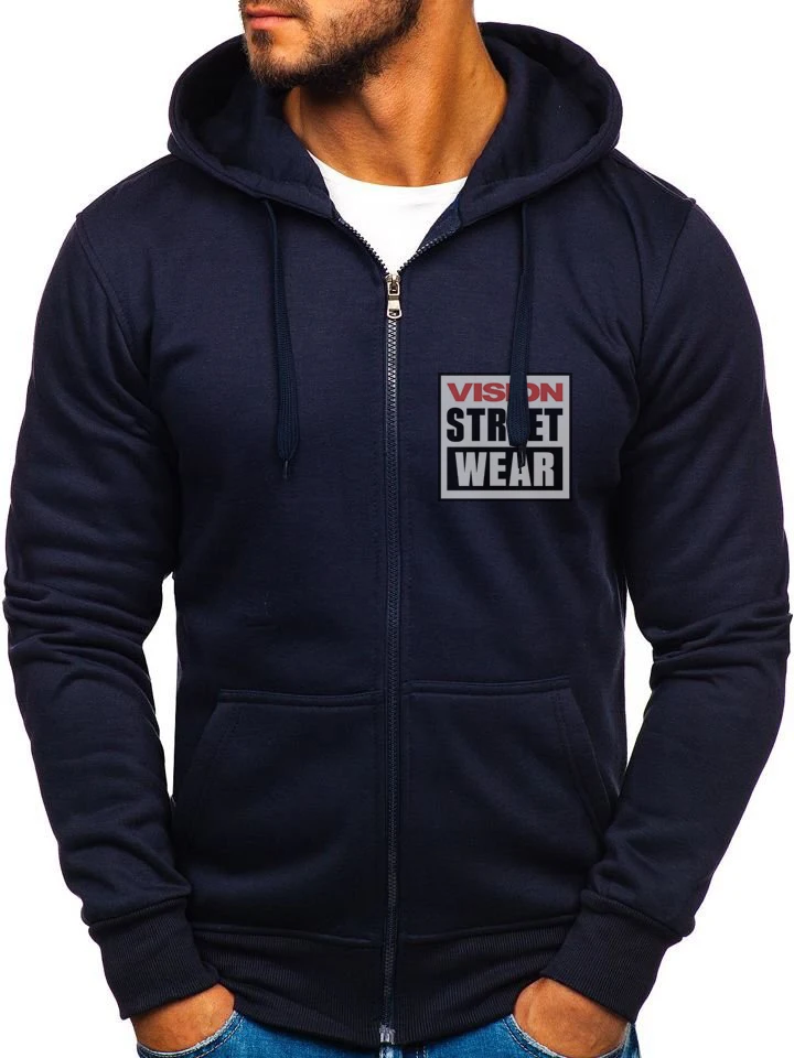 

Vision Street Wear Sweater T-shirt Men 2023 Spring New Men European and American Leisure Hooded Cardigan Solid Color Fashion
