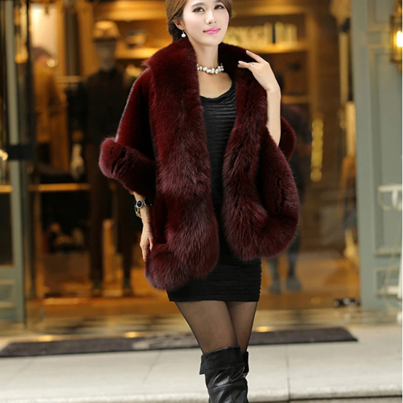 

Elegant Womens Faux Mink Cashmere Winter Warm Fur Coat Shawl Cape Fashion Solid Ladies Faux Fur Pashmina Poncho