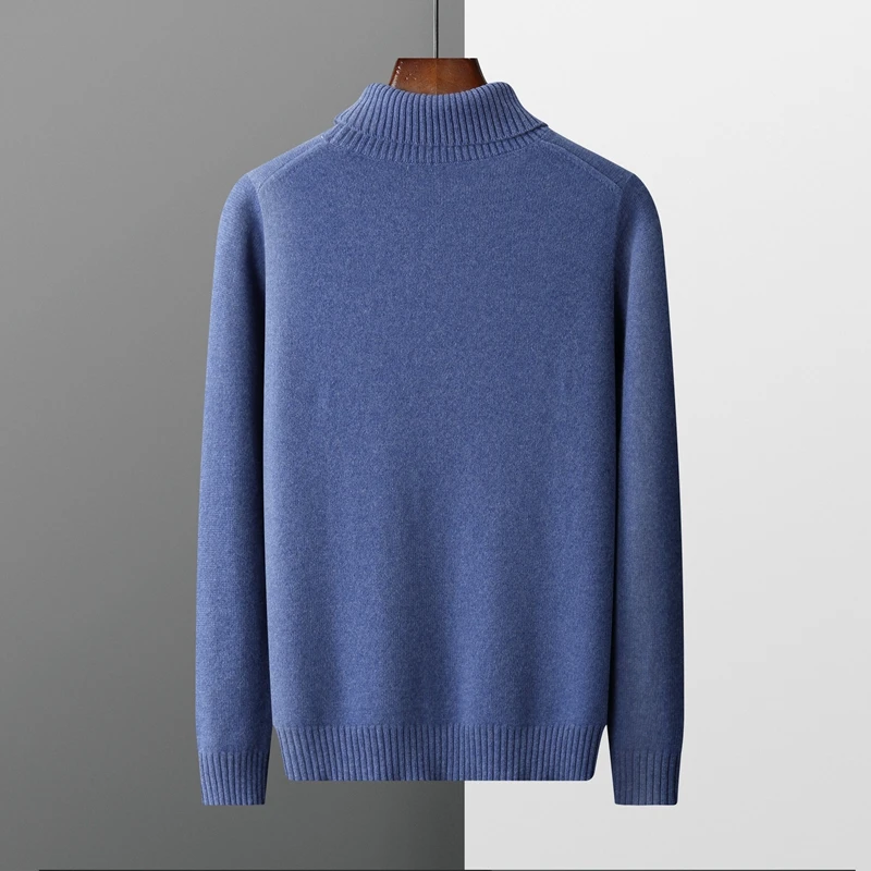 2023 New Winter Men's Seven-Needle Thickened Turtleneck 100% Wool Knit Sweater Casual Business Pullover