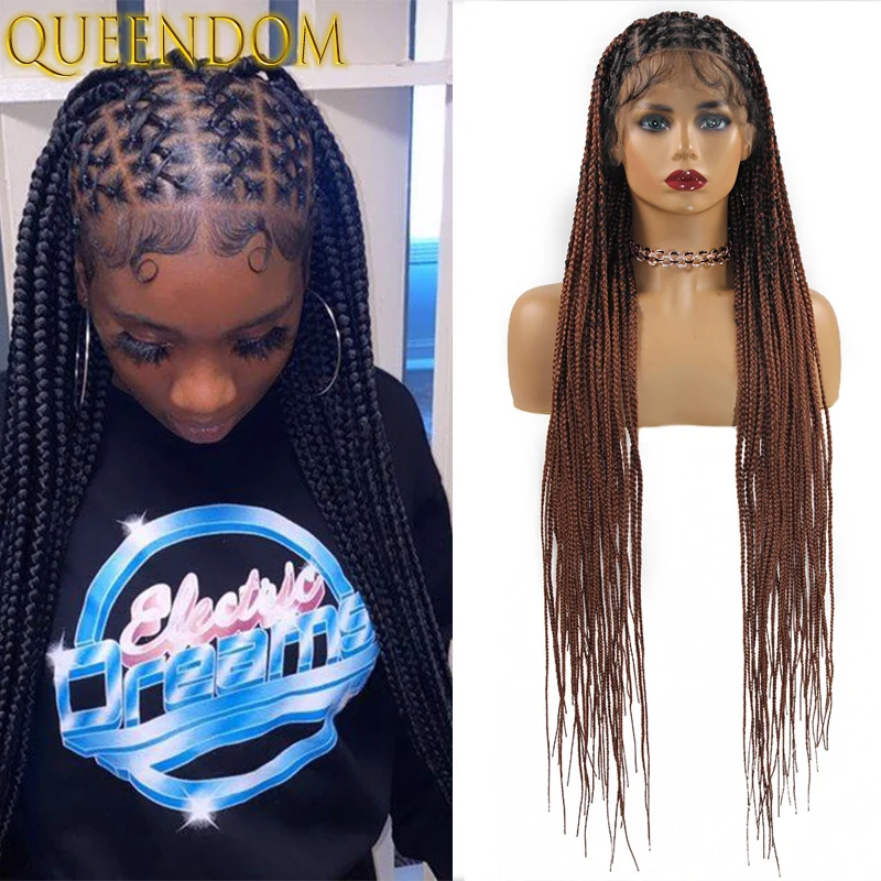 36 Inch Full Lace Box Braid Wig Super Long Crisscross 360 Full Lace Braided Wig Synthetic Knotless Box Braids Frontal women Wigs