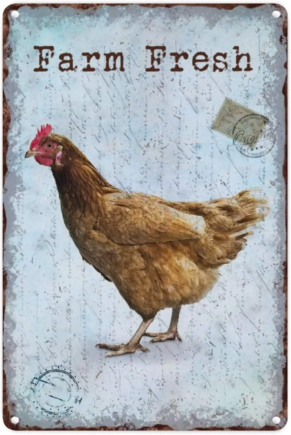 Rustc Blue Frm Fresh Rooster Wll Decor Metl Sgn Crowng Vntge Gft Frmer nml Cock 812n Tn fo