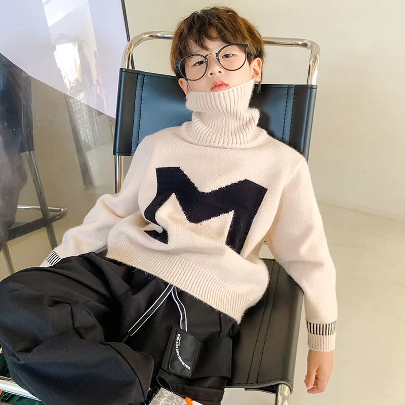 

Autumn and Winter 2022 Boys' Clothing Pullover Knitted High Neck Sweater Sweater Bottoming Shirt Casual Upper Garment