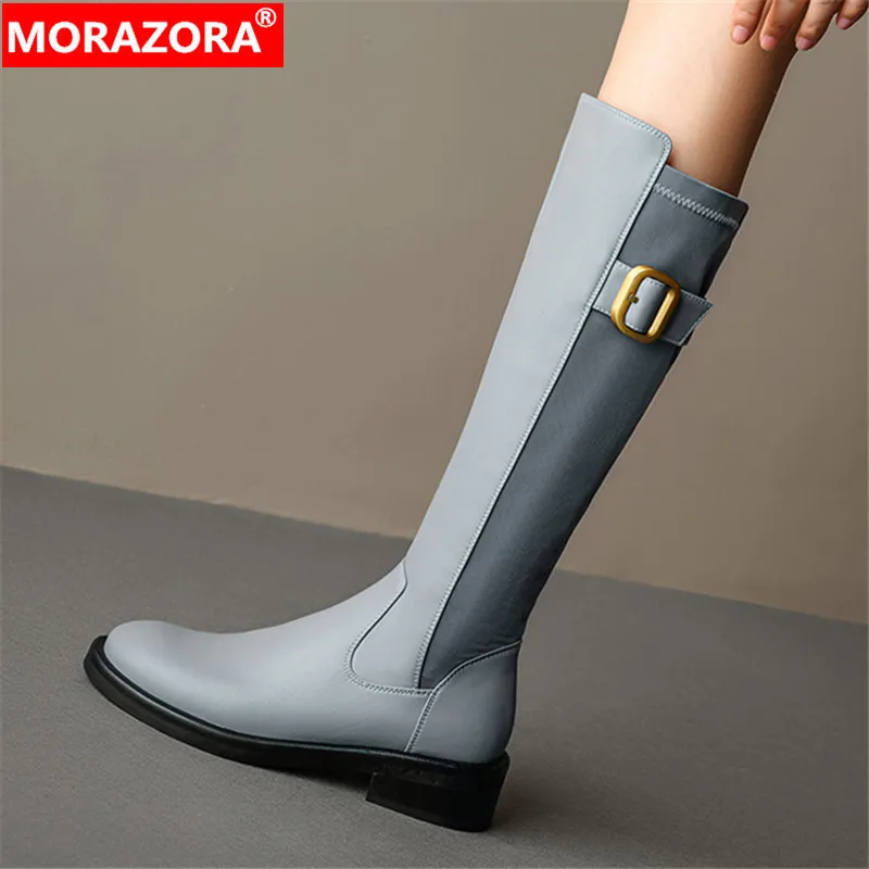 

MORAZORA 2023 New Knee High Zipper Mixed Colors Shoes Genuine Leather Women Boots Autumn Winter Fashion Ladies Boots