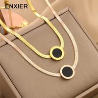 enxier trend simple round roman numerals pendent necklace for women 316l stainless steel flat snake chain ladiesjewelry