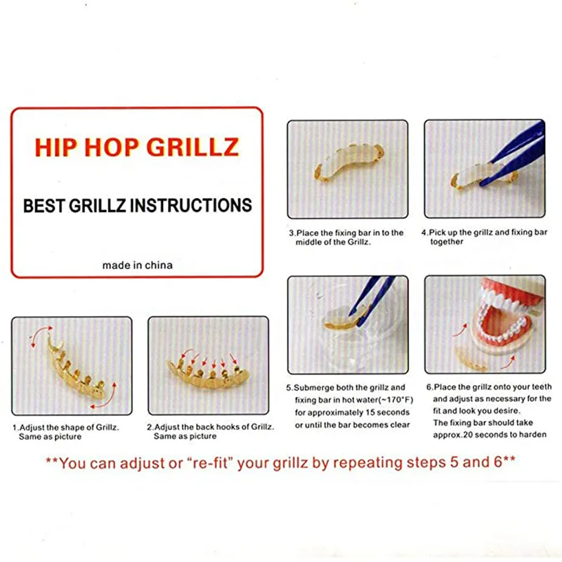 Punk Gold Color Teeth Grillz Top Bottom Tooth Grills Dental Mouth Vampire Caps Cosplay Party Rapper for Men Women Jewelry |