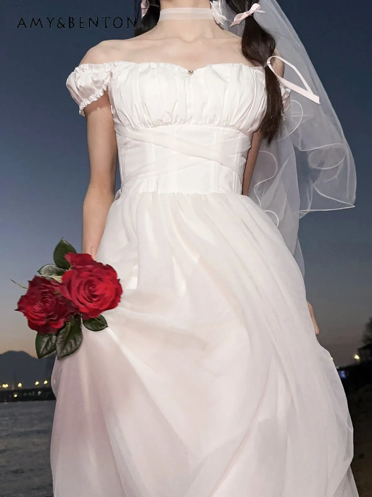 

Fashion Women's White Dress Summer 2023 New Heavy Industry Elegant Dress Cotton Ballet Style Swan Sling Long Dress for Lady