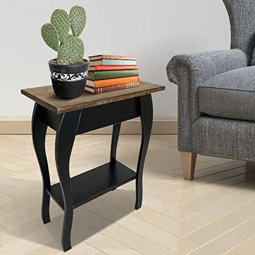

End Table- Amish Handmade Slim Side Table for Living Room, Bedroom, Entry Way, & Hallway, Thin Narrow End Table with 2-Tiere