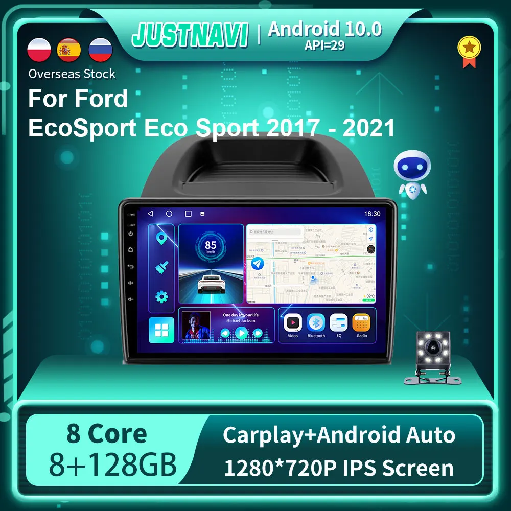 Автомобильный радиоприемник JUSTNAVI Android 10 DSP для Ford EcoSport Eco Sport 2017 - 2021 мультимедийный