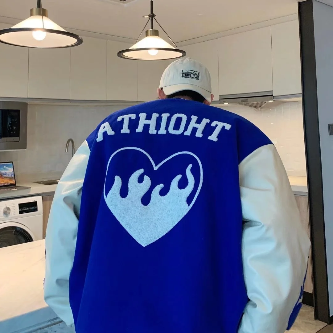 

Fashion Unisex Varsity Baseball Bomber Jacket Coats Men Hip Hop Harajuku Patchwork Jackets Streetwear College Uniform Black Blue