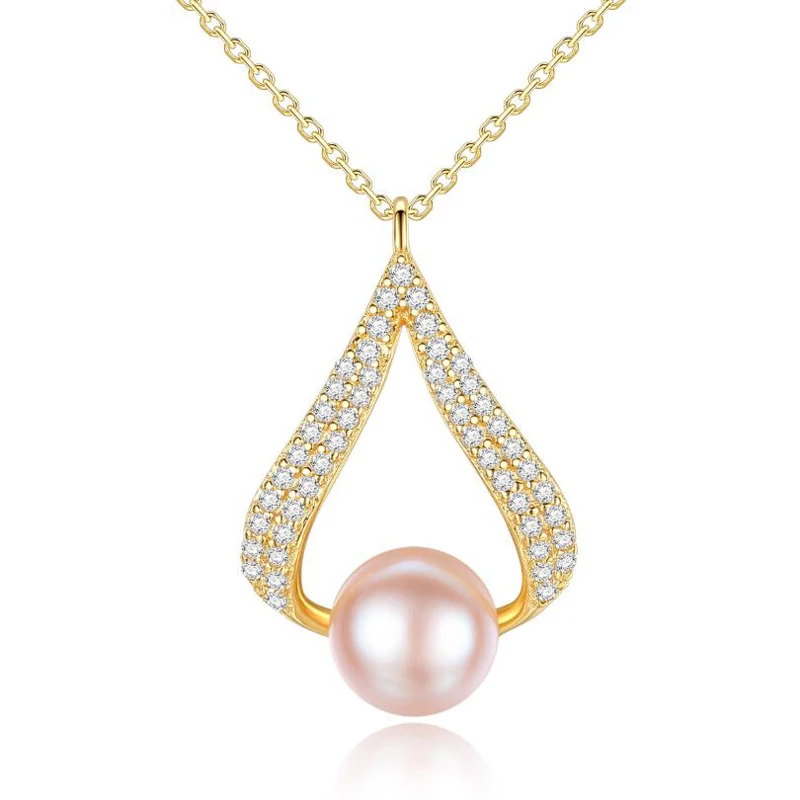 

MeiBaPJ натуральный пресноводный жемчуг, простое золотое ожерелье с кулоном, чистое серебро 925 пробы, ювелирные изделия для женщин