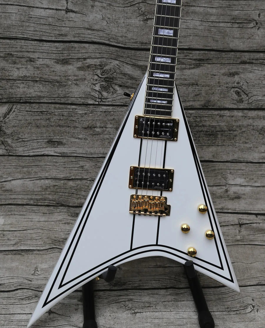 

In Stock Jack Son Randy Rhoads RR 1 Black Pinstripe White Concorde V Electric Guita Tremolo Bridge Whammy Bar Gold Hardware