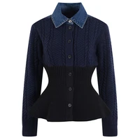 women spring knitted cardigans coat jacket womens sweater denim stitching patchwork tops female fashion color block knit coats