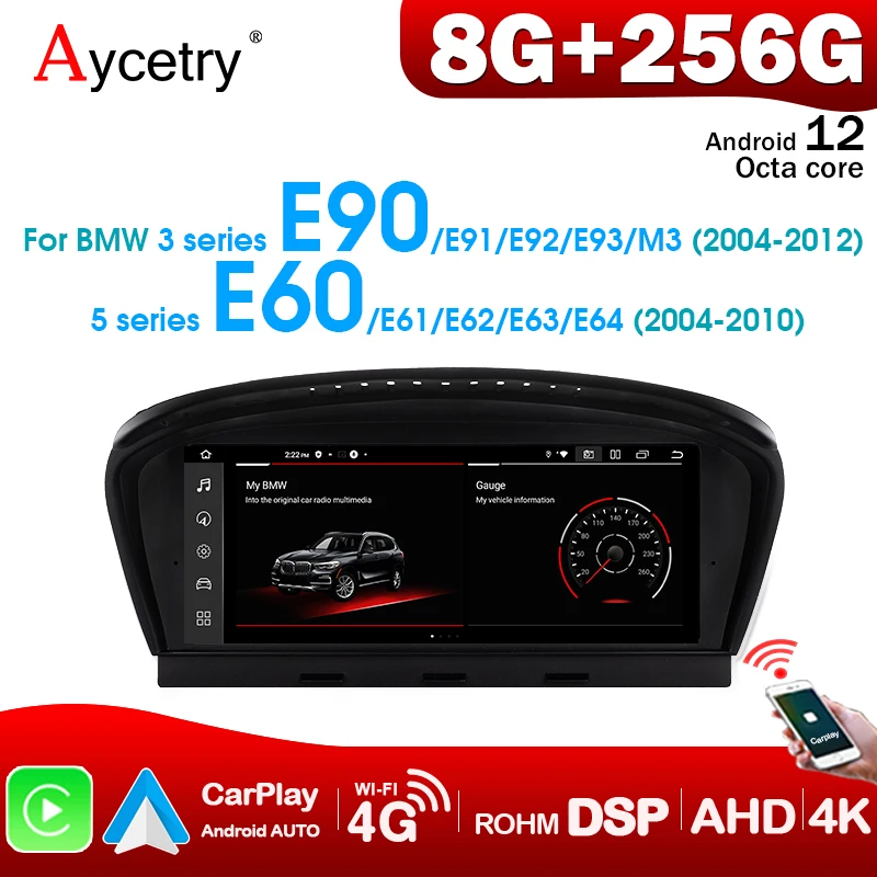 Беспроводная Автомагнитола CarPlay Android 12 GPS мультимедиа для BMW Series 3 5 E60 E61 E63 E64 M6 E90 E91