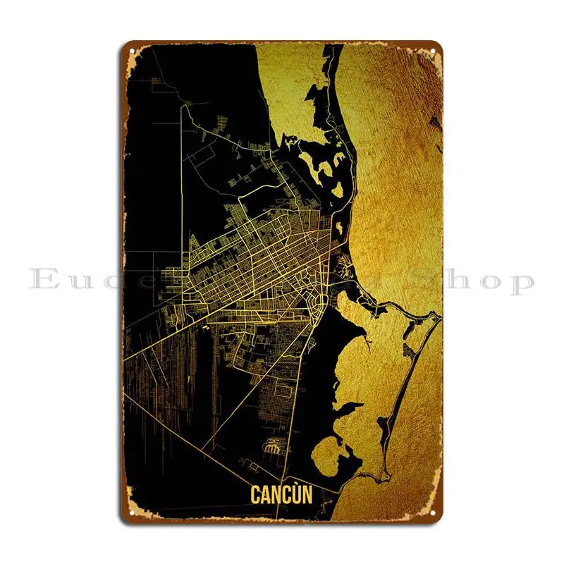 Металлический плакат с золотой картой в Канкуне, винтажный оловянный постер с изображением таблички для гостиной, кинотеатра, паба