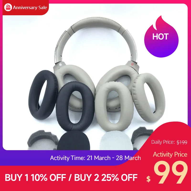 Запасные амбушюры для наушников Sony MDR-1000X WH-1000XM2 с эффектом памяти из кожи пенные