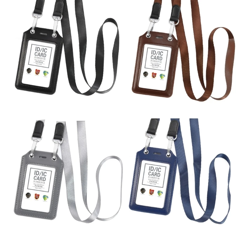 

Card Holder PU Leather Neck Strap Credit Cards Storage Badge for Student Nurse